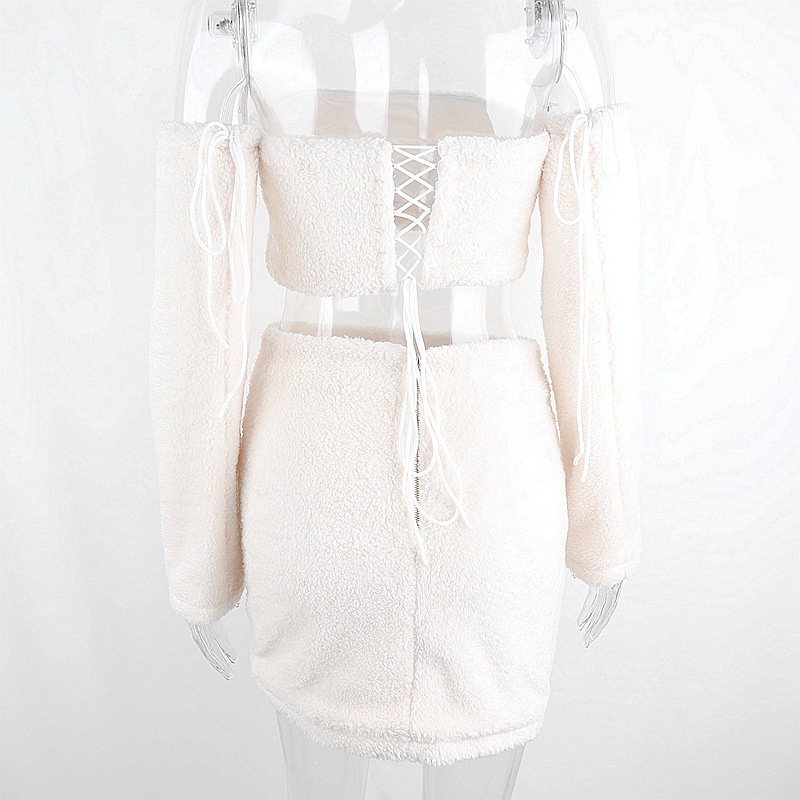 DUNEA Set Áo Quấn Ngực Và Chân Váy Ngắn Phối Lông Xù Phong Cách Mới Dành Cho Bạn Nữ