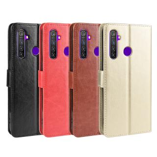 Bao da PU điện thoại nắp gập từ tính dạng ví sang trọng cho cho REALME 6I 5 5I 5 PRO REALME C3