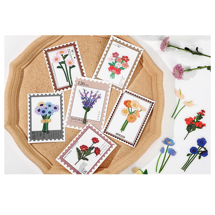 Sticker hoa vintage aesthetic trong hình dán trang trí sổ tay bullet journal dụng cụ dán planner Dried Flowers