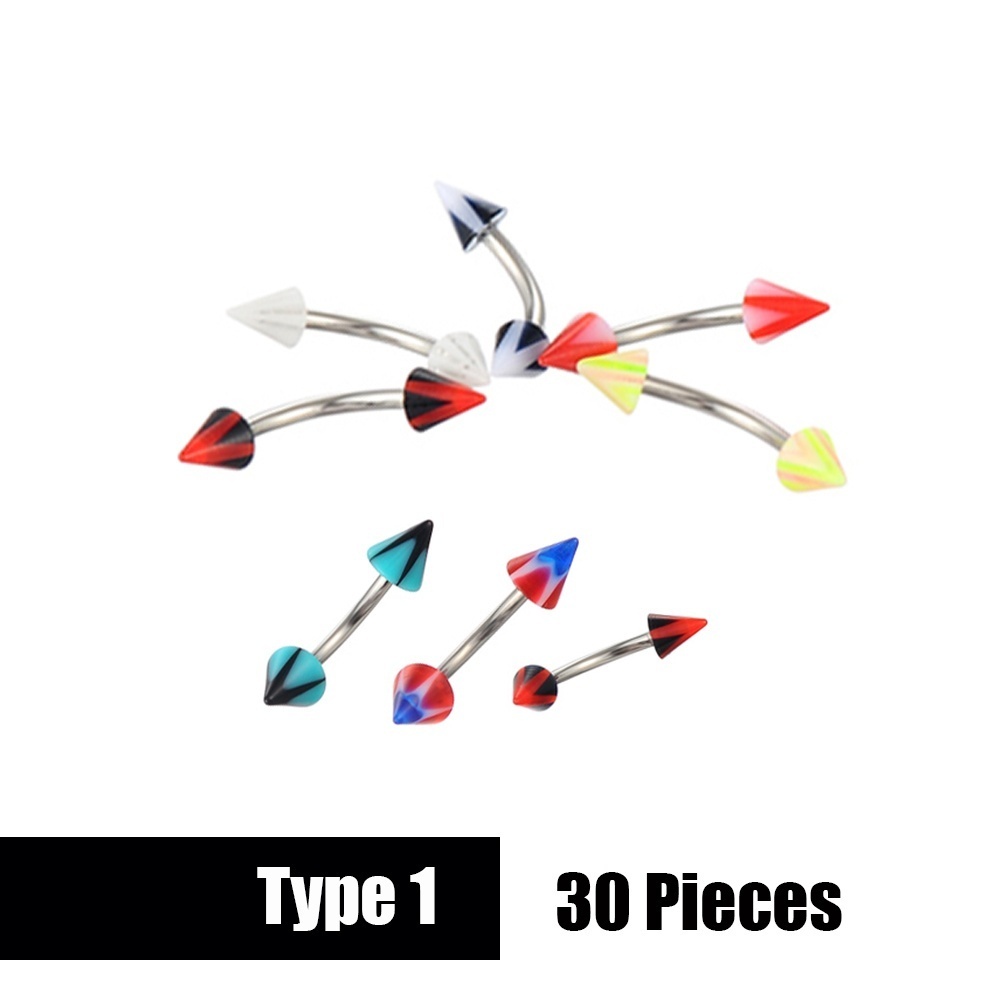 Set 30 khuyên xỏ lông mày nhiều màu sắc