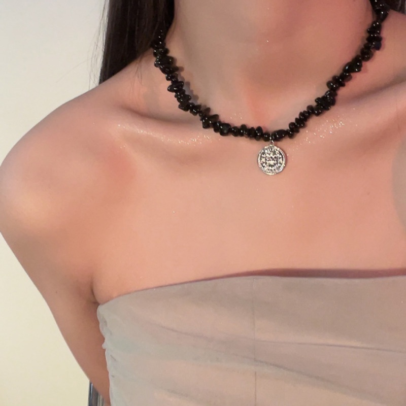 Vòng Cổ Chuỗi Hạt Pha Lê Đen Thời Trang Cao Cấp Phong Cách vintage Hàn Quốc