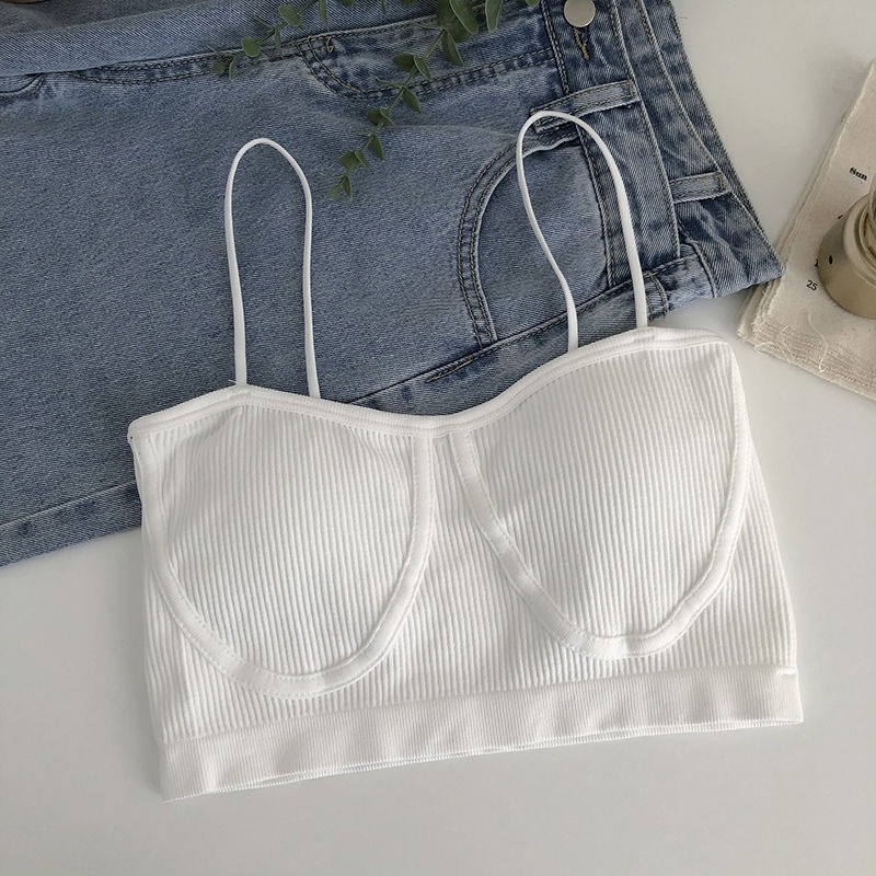 Áo croptop hai dây có mút đệm màu sắc đơn giản quyến rũ cho nữ