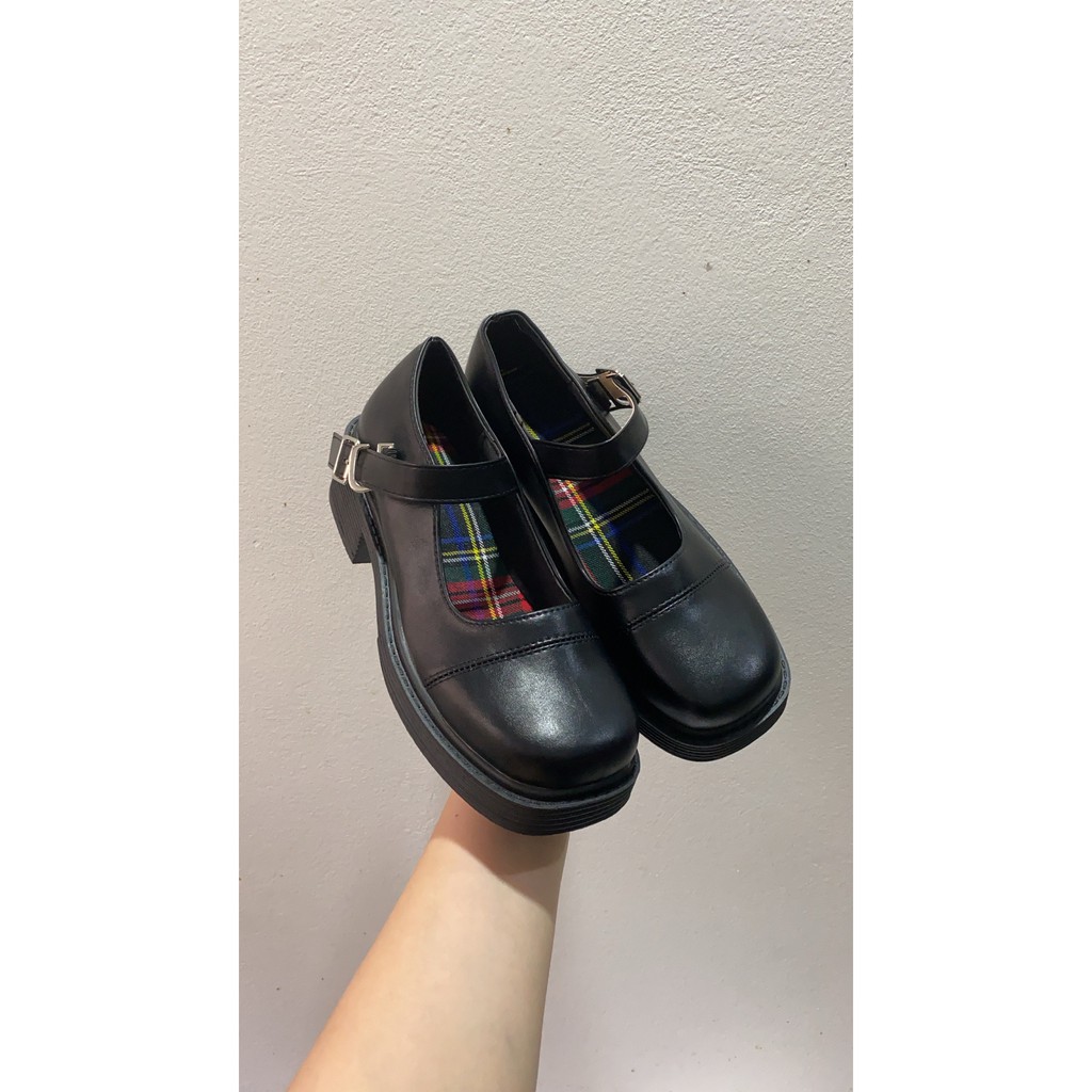 Giày Mary Janes mũi vuông lót vải caro mã H99