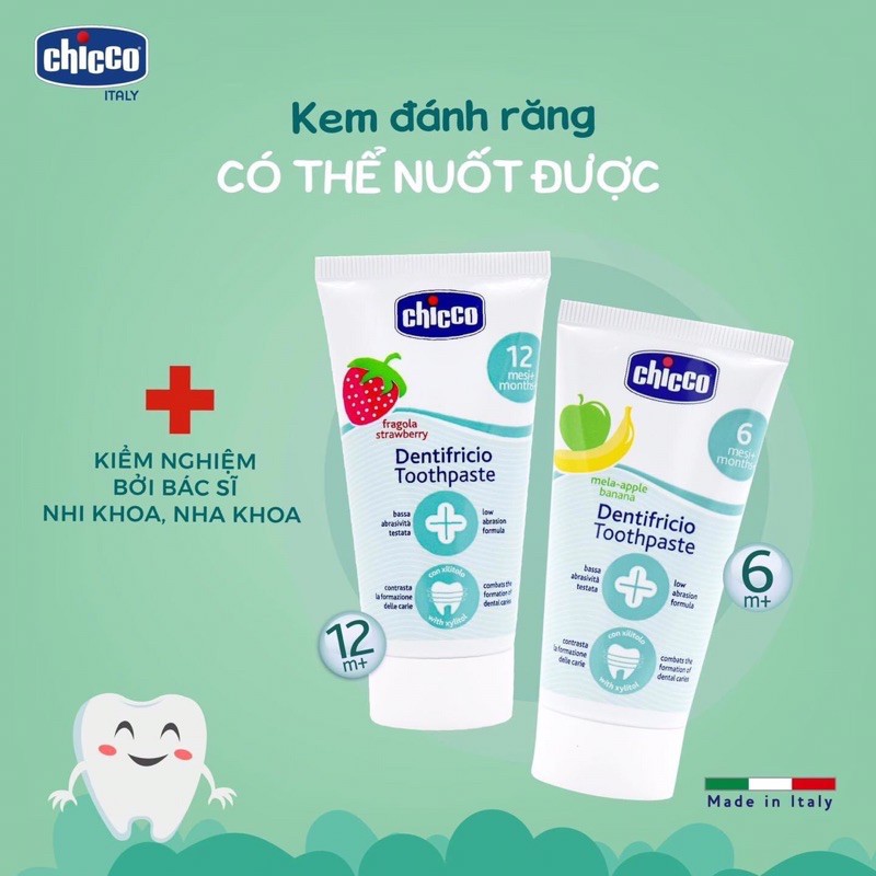 Kem đánh răng hương Dâu Chicco 12M+ cho bé, giúp bé ngăn ngừa sâu răng, chăm sóc sức khỏe răng miệng