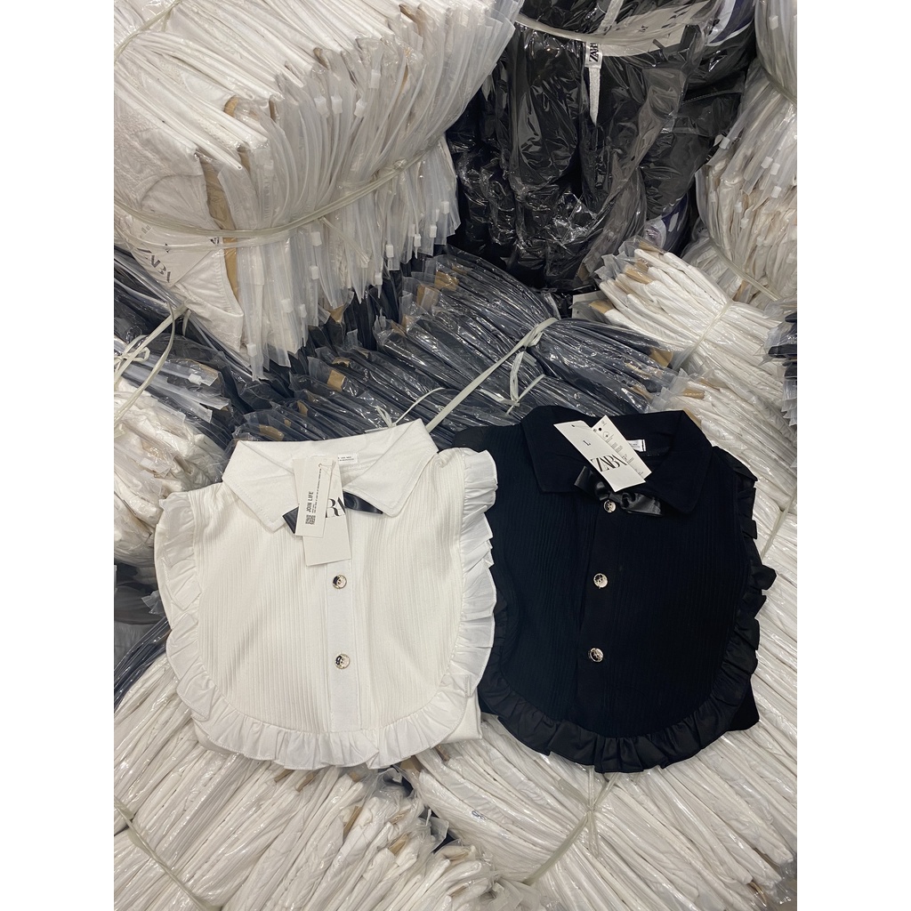 AN159 - ÁO ZIP NƠ PHÔI BÈO THÂN TRƯỚC 2 MÀU ĐEN TRẮNG NỮ