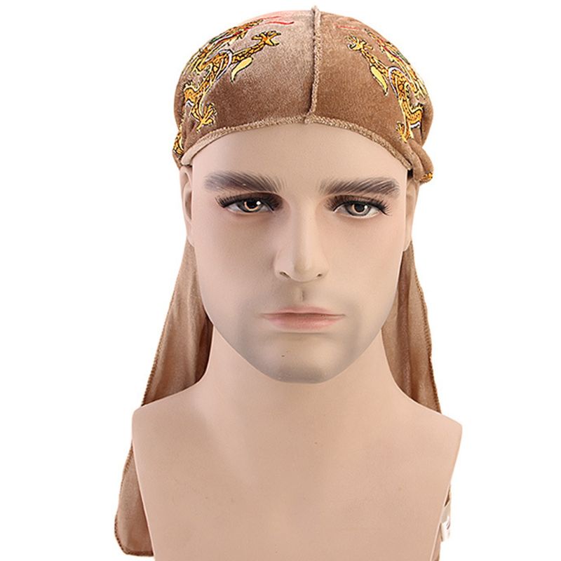 Inn Mũ Turban Nhung Thêu Hình Rồng Trung Hoa Truyền Thống Mùa Đông Unisex