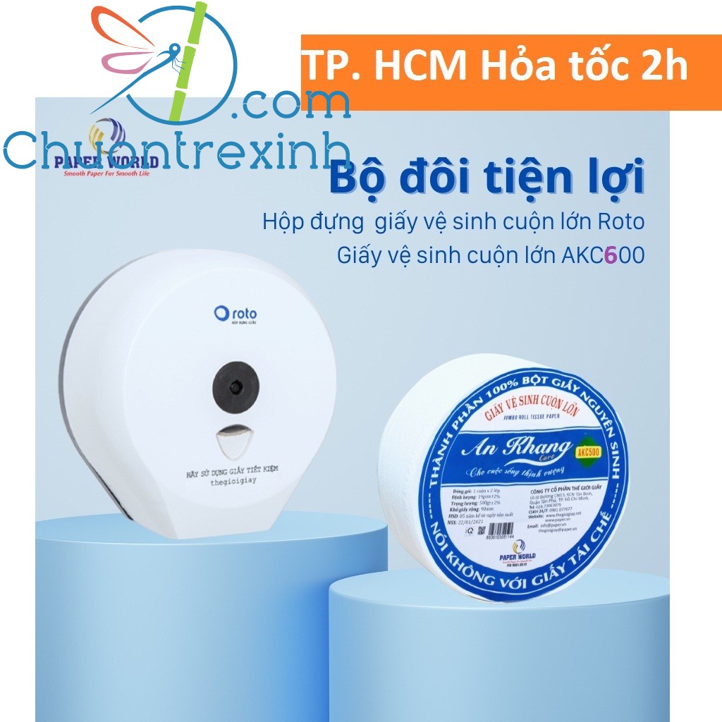 Tặng 1 cuộn AKC500 | Hộp đựng giấy vệ sinh cuộn lớn ROTO RT3203A giá sỉ Chuồn tre xinh shop TPHCM Kèm chìa khóa hộp