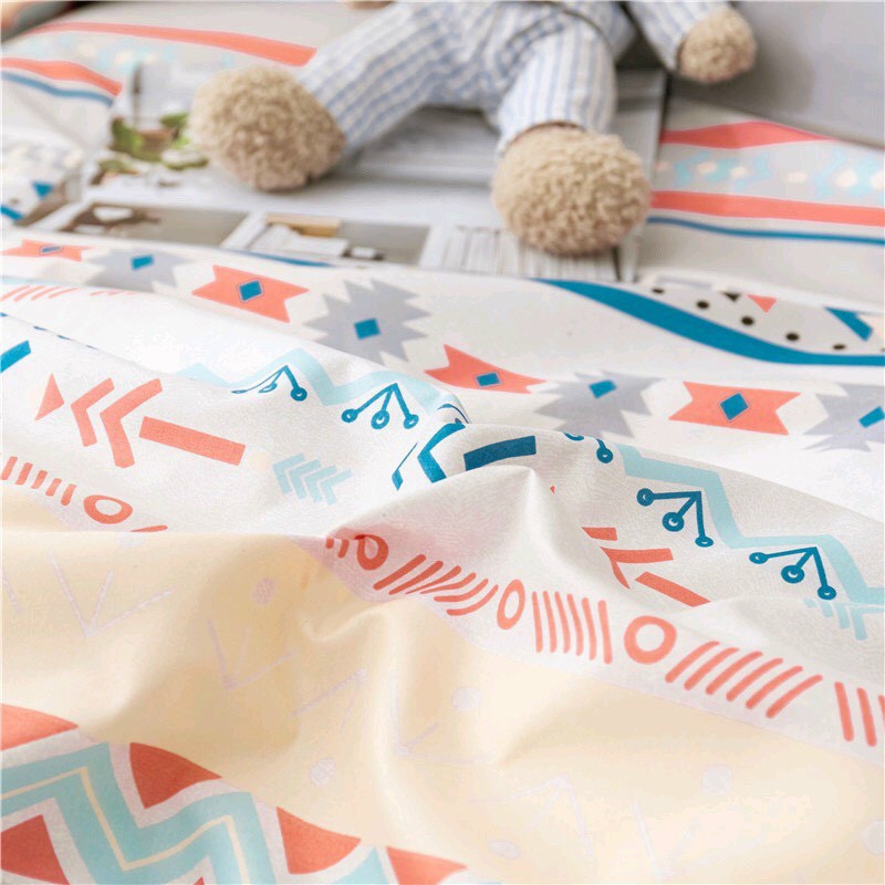 Bộ chăn ga Cotton poly Thổ cẩm trắng M2T Bedding chăn ga nhập khẩu miễn phí bo chun