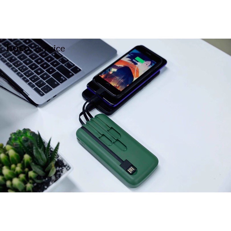 Sạc dự phòng chính hãng 10000mah Hoco DB07 tích hợp sẵn 4 dây cáp