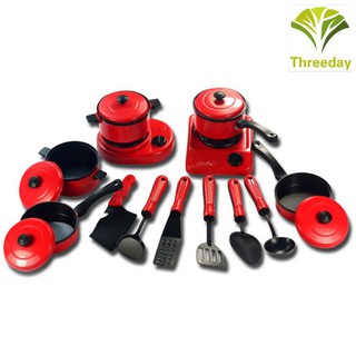 3D❤ 13pcs House Kitchen Pretend Play Utensils Cooking Pots Pans Food Dishes Kids Cookware Gaming Toy