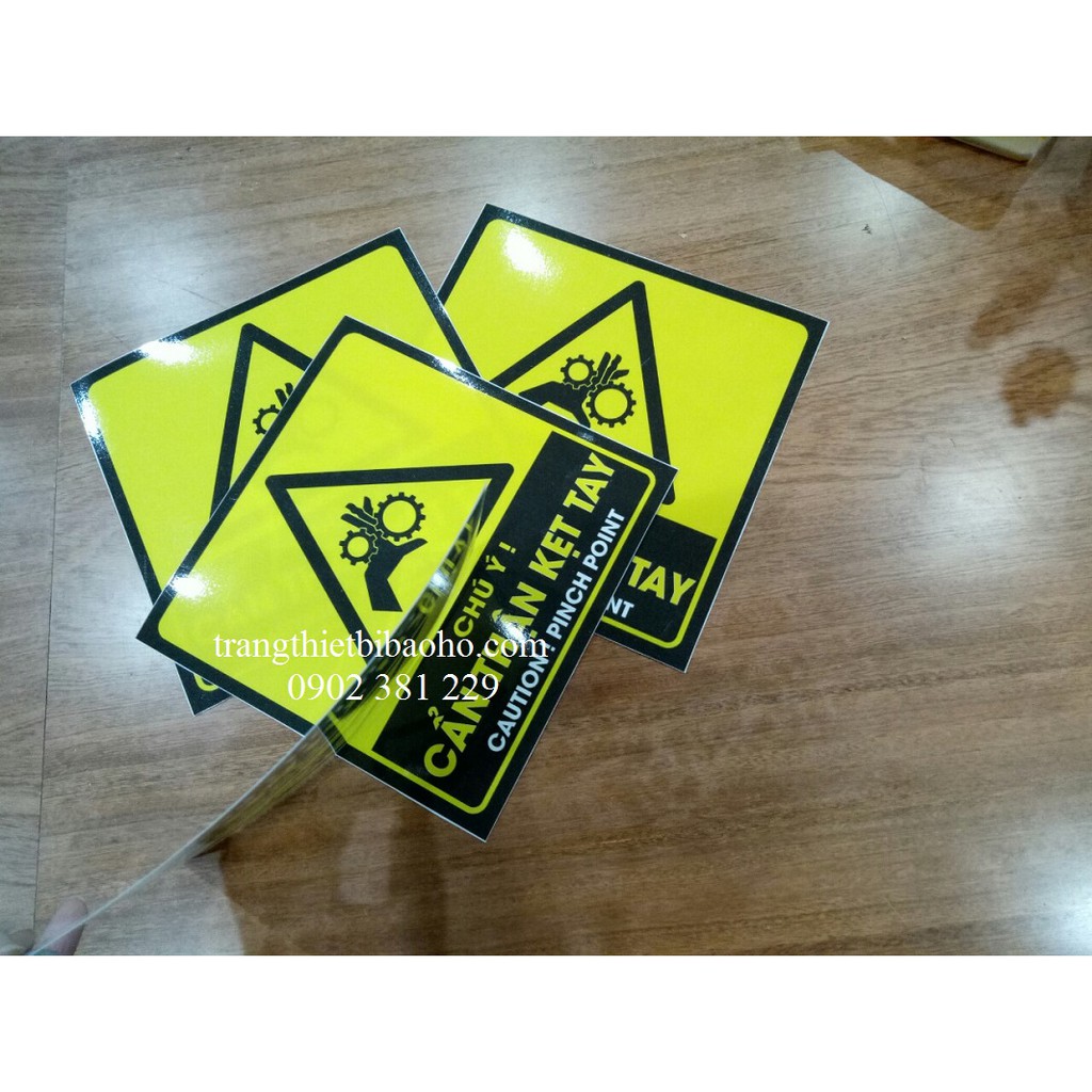 Biển báo in nhựa PP chú ý kẹt tay kích thước 20 x 20cm - hình thật