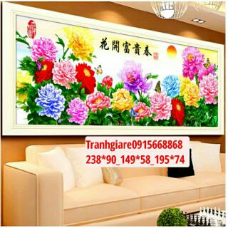 Tranh thêu chữ thập hoa mẫu đơn