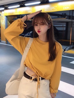 Croptop Trơn Tay Dài Rút Dây