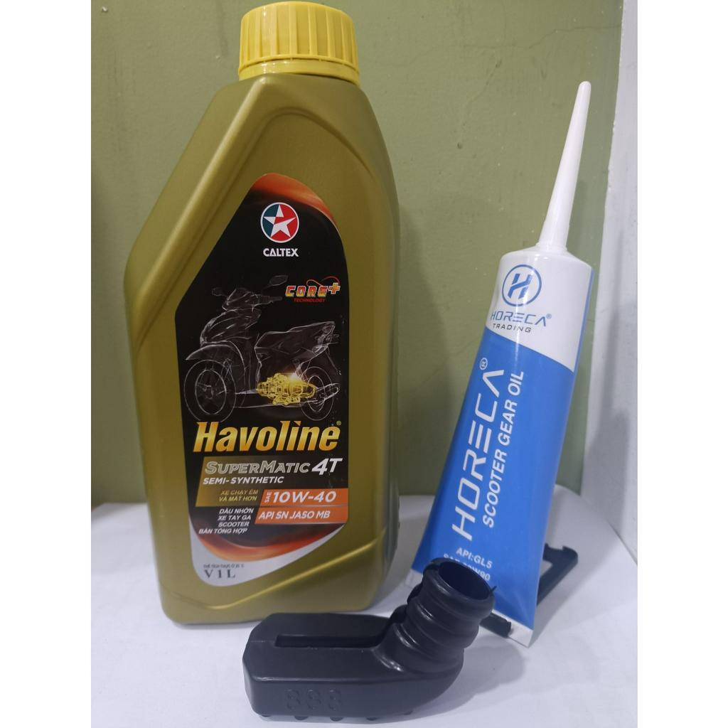 ( KM Bọc Chân Chống Cao Su) Combo Nhớt Tay Ga Havoline Super Semi 1L 10w40 ( 1000 ml )+ Nhớt Lap Horeca Gear Oil 120ml