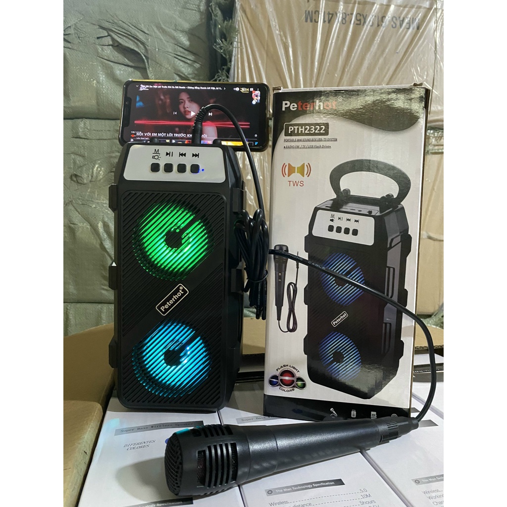 Loa hát Karaoke Cỡ Nhỏ Có đèn led PTH-2322 âm thanh chuẩn speaker, Bass Hay, Trầm Ấm Echo