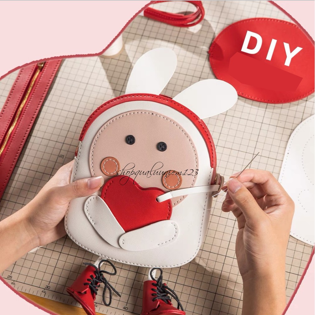 [Có video hướng dẫn] Bộ nguyên liệu DIY làm túi handmade hình thỏ ôm tim dễ thương cute