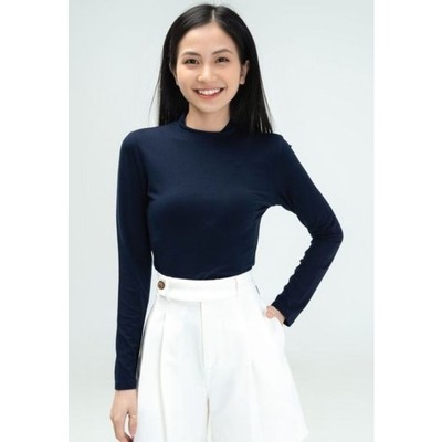Áo giữ nhiệt nữ thu đông dài tay cổ cao Vicci chất liệu cotton màu Xanh