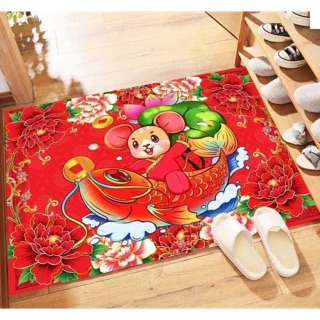 THẢM LAU CHÂN HAPPY NEW YEAR mèo thần tài chuột chào năm mới