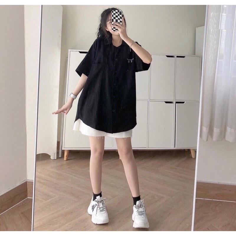 Áo Sơ Mi Chữ Hàn Dáng Rộng Kiểu Dáng Unisex Nam Nữ Mặc Đôi Nhóm Đi Học Đi Chơi Cá Tính Ulzzang