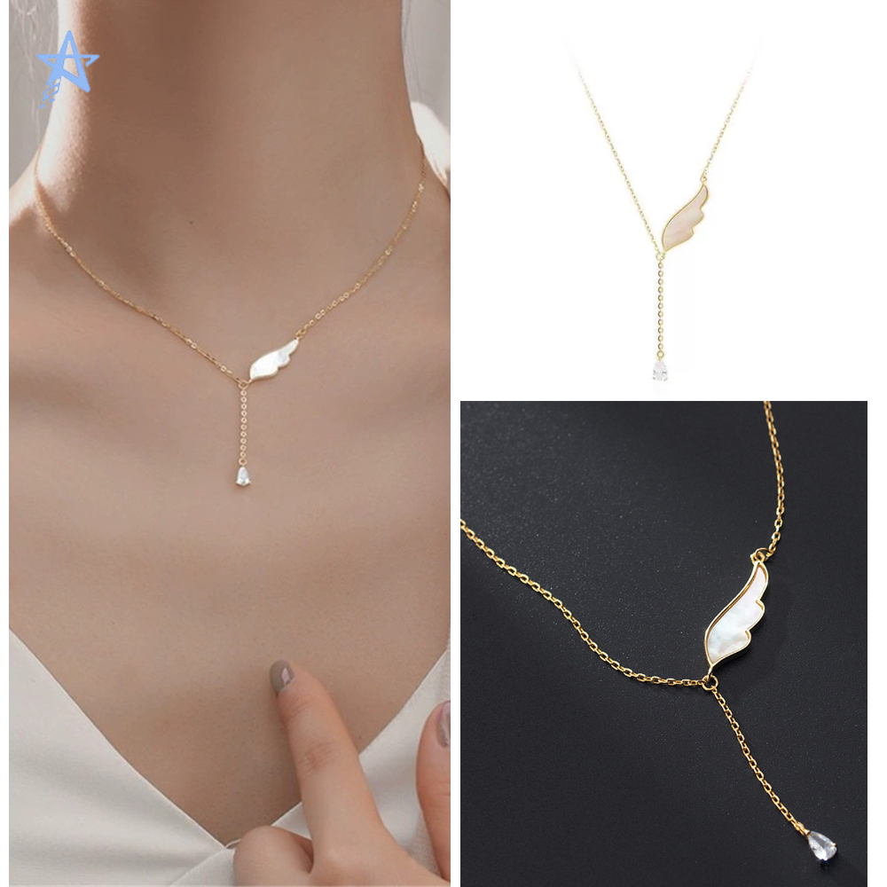 Dây chuyền mặt hình cánh đính đá nhân tạo phong cách Hàn Quốc thời trang sang trọng cho nữ