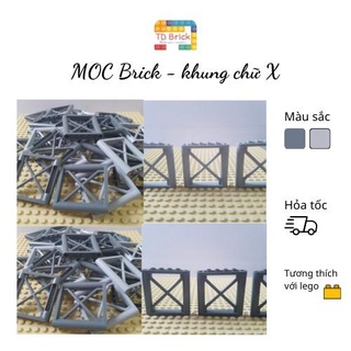 Phụ kiện đồ chơi lắp ráp, phụ kiện MOC, combo 02 khung chữ X, hàng rào, giá đỡ chỡ X, 1x6x6