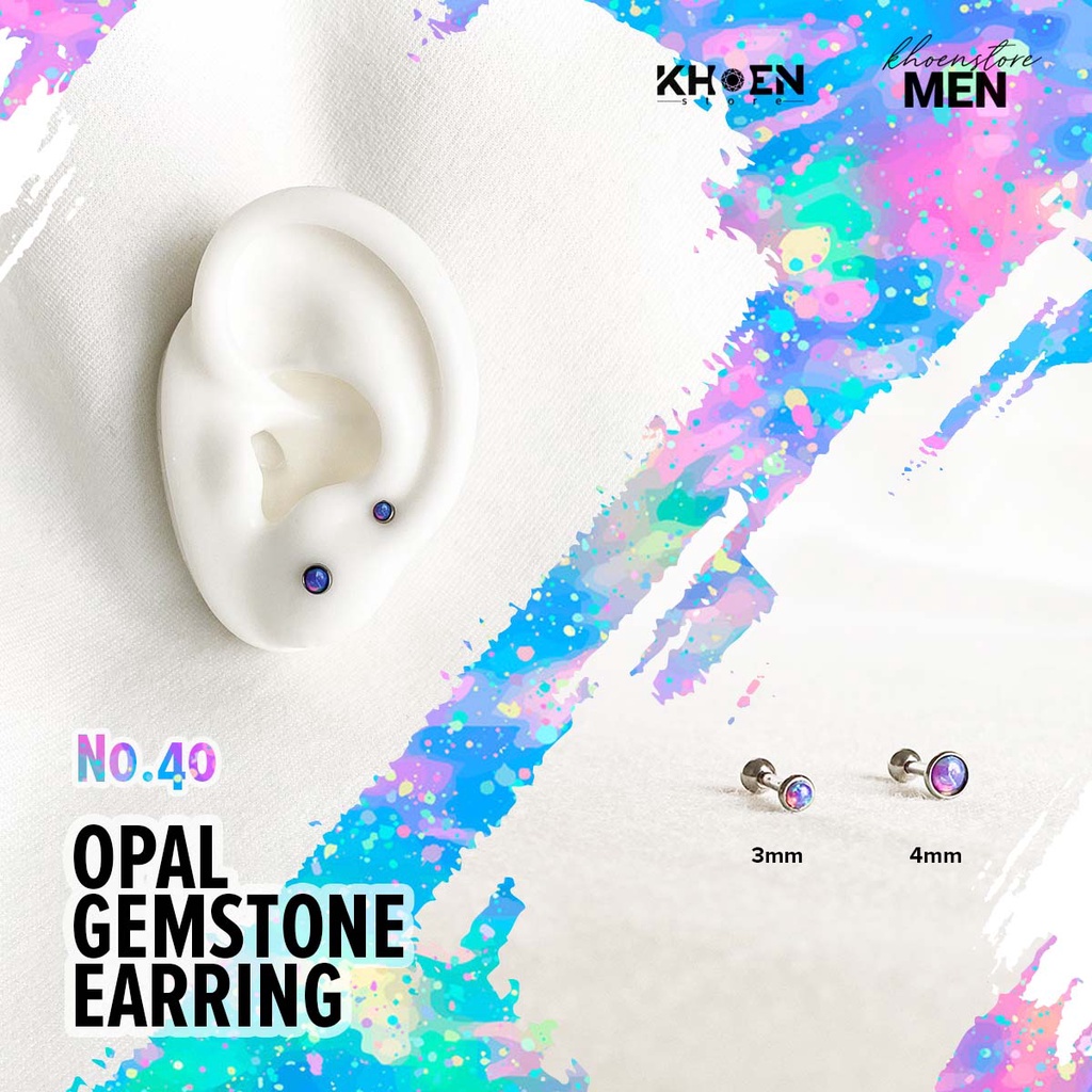 Khuyên tai đá Opal nhiều màu - Không gây dị ứng - Khoen Store
