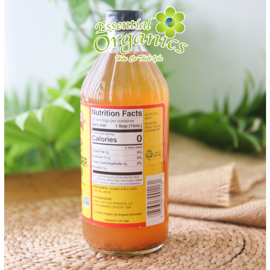 Giấm táo hữu cơ Bragg chai 946ml và 473ml  (không tẩy trắng và giữ nguyên con giấm cái)