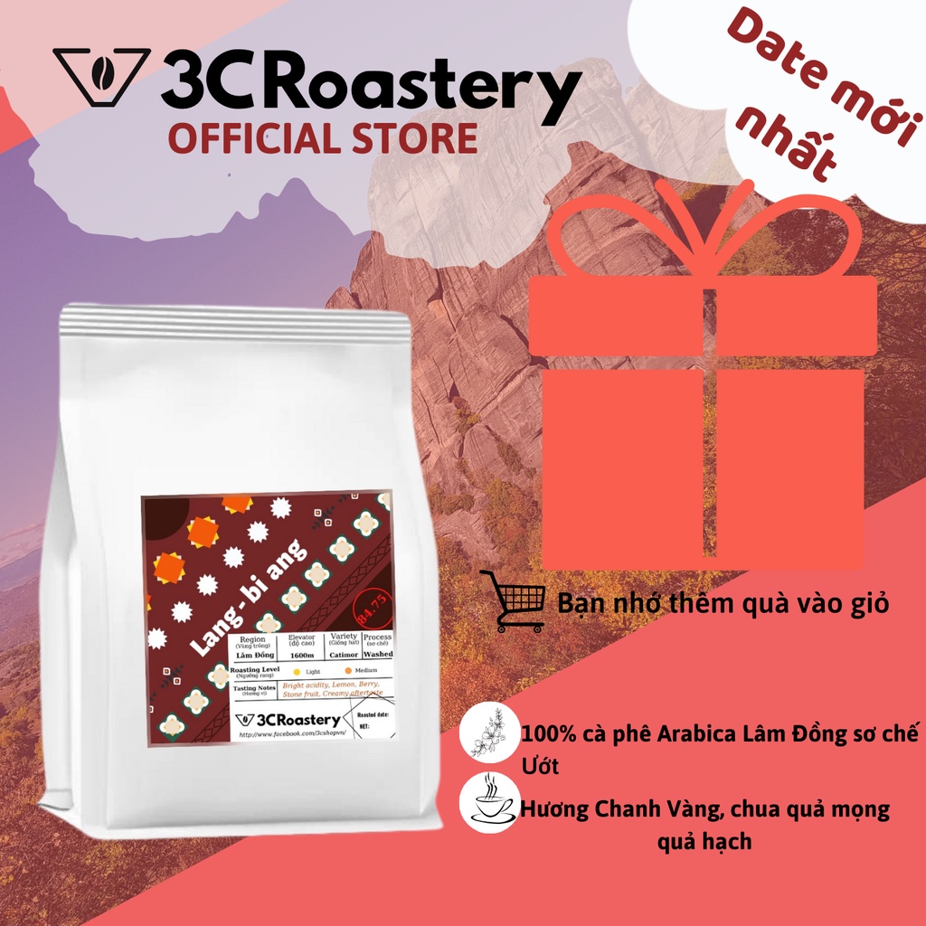 Cà phê Arabica Việt Nam LANG BI ANG nguyên chất 100% sơ chế Washed, pha espresso, v60 cafe hạt giống Catimor 3c Roastery