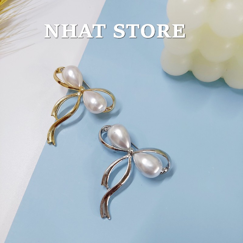 Ghim Cài áo hình nơ đính ngọc trai nhân tạo đơn giản đẹp - Cài áo CA17