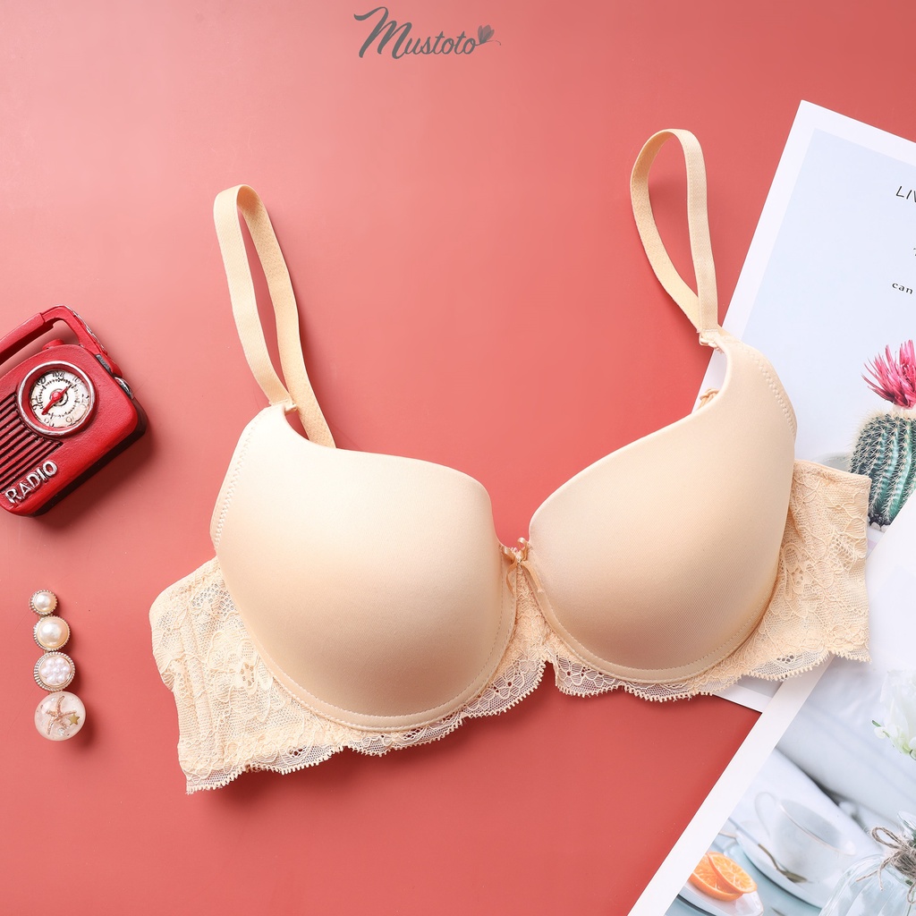 Áo Lót Nữ Mút Vừa 2cm Nâng Ngực Trơn Phối Ren Bra Osaka (Mustoto MA23)