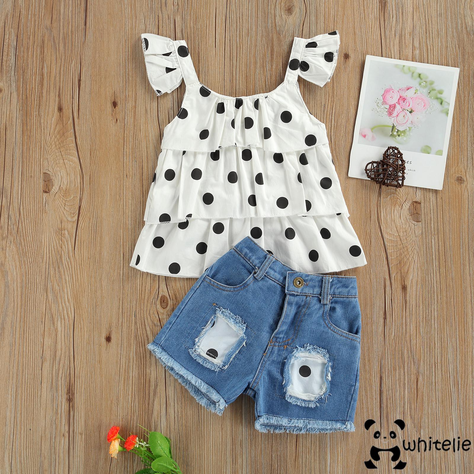 Set Đồ Mùa Hè 2 Món Gồm Áo Tank Top Tay Bèo Nhiều Lớp + Quần Short Cho Bé Gái 1-6 Tuổi