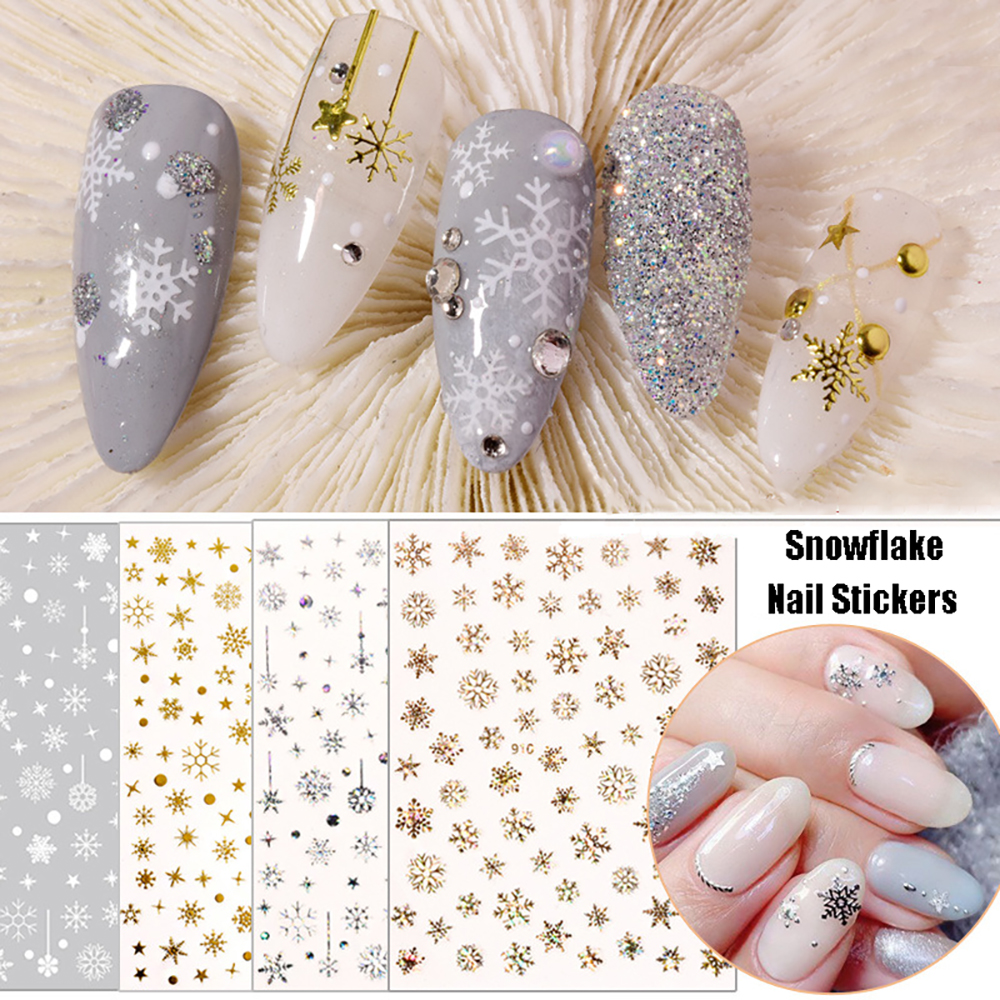 [Hàng mới về] Nhãn Dán Trang Trí Móng Tay Hình Bông Tuyết 3d Diy Không Thấm Nước
