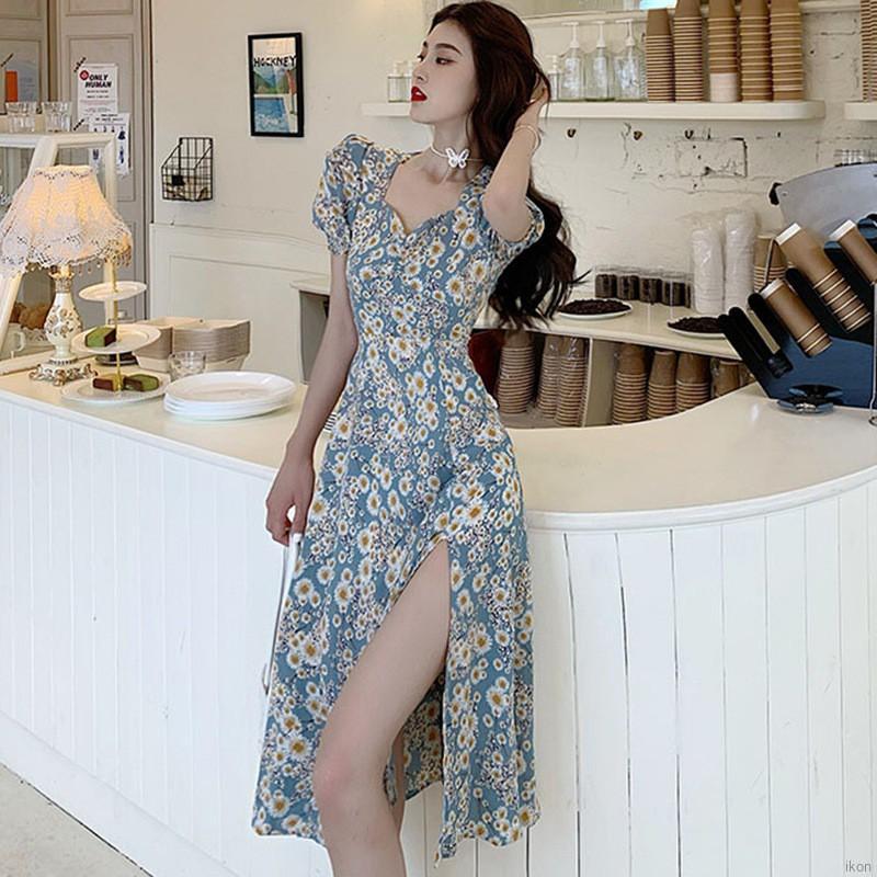 Đầm hoa tay phồng xinh xắn/ Đôi bông tai dành cho nữ