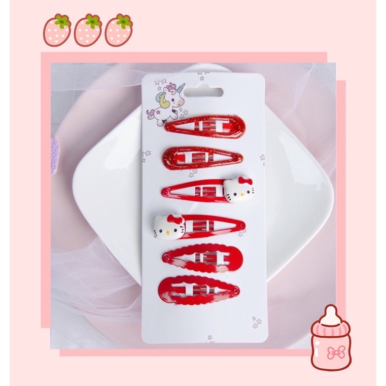 Set 5 kẹp đỏ Hello Kitty cho bé