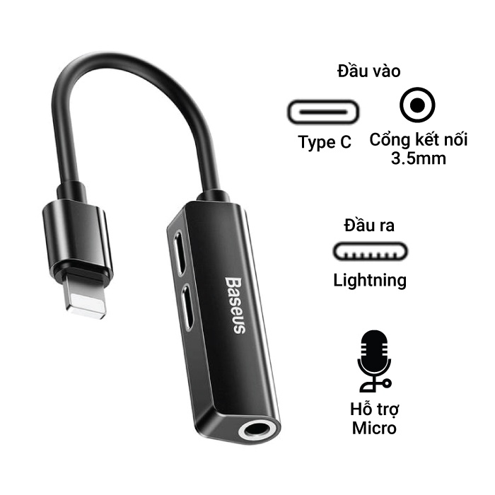 JACK CHUYỂN ĐỔI iP RA 2 iP + AUDIO 3.5MM BASEUS L52
