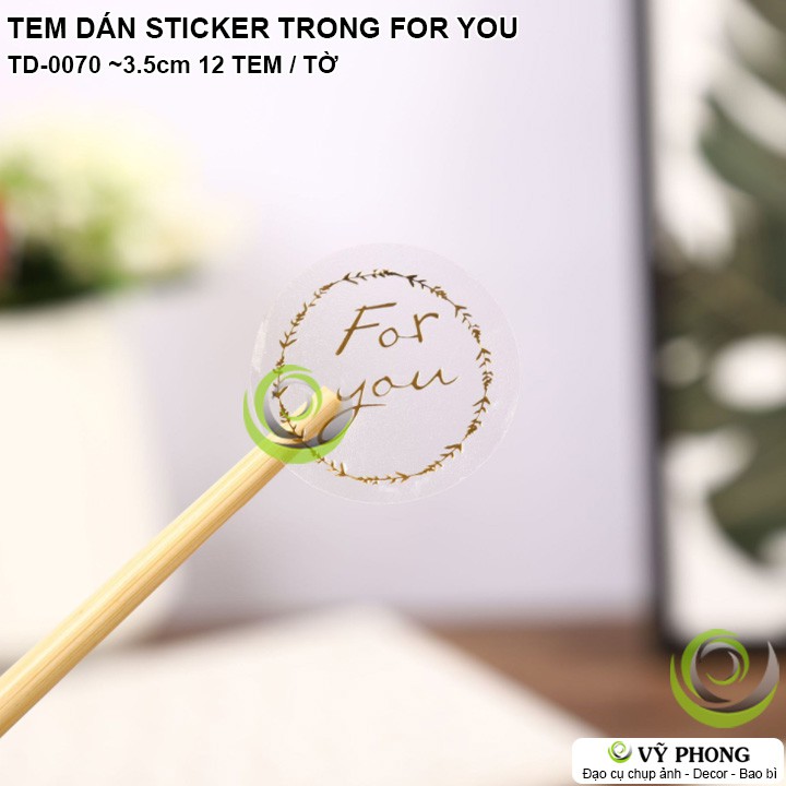 TEM DÁN TRÒN TRONG SUỐT IN CHỮ FOR YOU VÀNG NHÃN DÁN STICKER TRANG TRÍ NIÊM PHONG BAO BÌ TÚI HỘP QUÀ TẶNG TD-0070