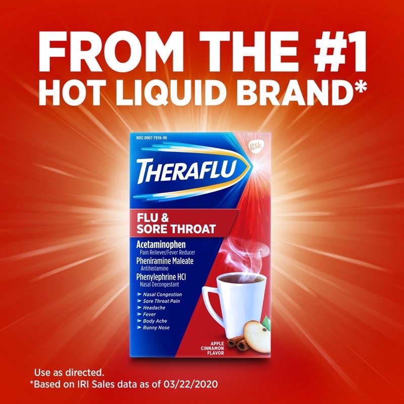Theraflu Trà Giảm Cảm Lạnh, Cảm Cúm Và Đau Cổ Họng , Giảm Nghẹt Mũi , Sổ Mũi & Đau Đầu