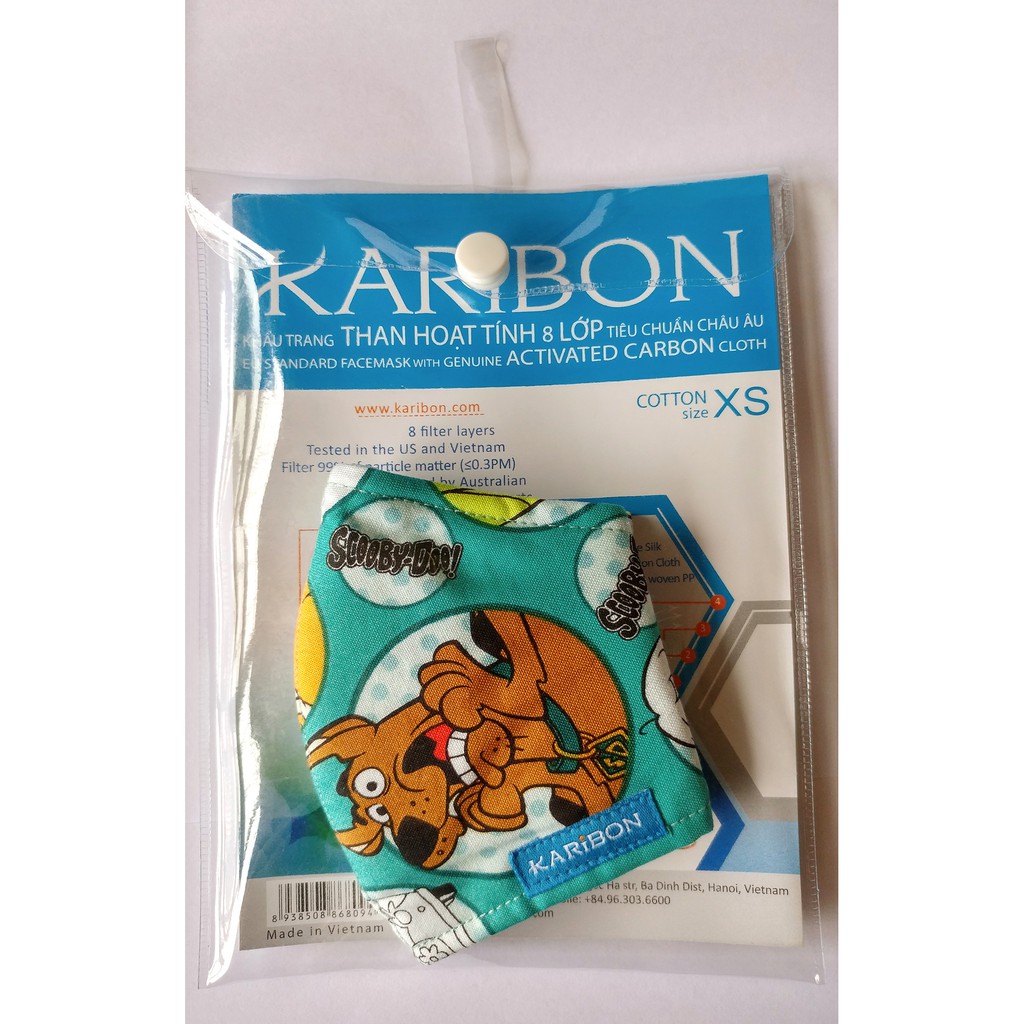 Khẩu trang Karibon cotton 8 lớp lọc size S / XS