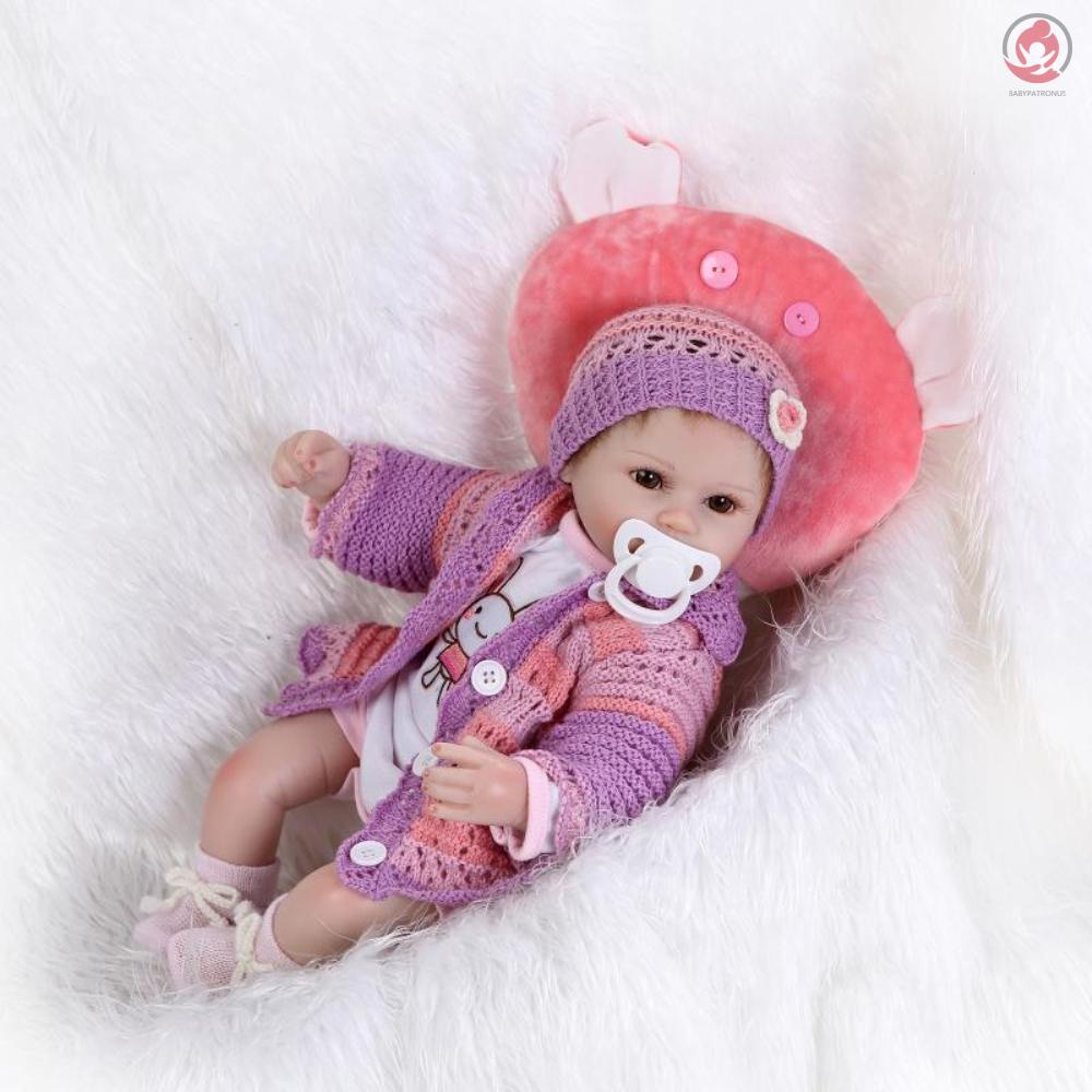 BAG Reborn Baby Doll Girl Silicone Baby Doll Eyes Open With Clothes Hair 16inch 40cm Lifelike Cute Gifts Toy Girl Purple knitwear