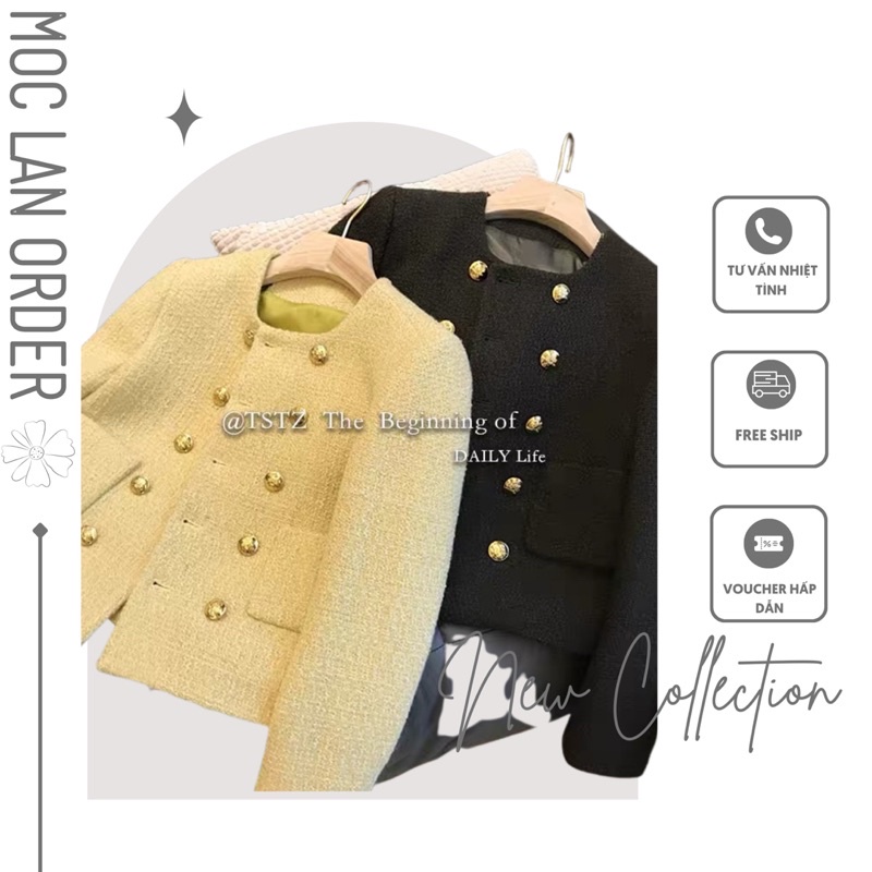 (MộcLan ORDER) váy xuông tay xoè/ áo khoác dạ tweed kiểu dáng hiện đại