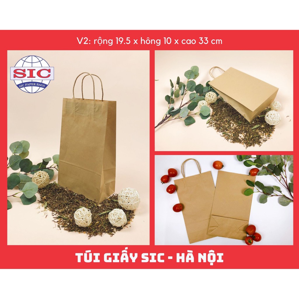 10 chiếc túi giấy Kraft kích thước Rộng 19.5cm x Hông 10cm x Cao 33cm CÓ QUAI (ảnh thật)