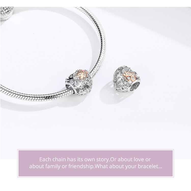 Hạt xỏ trang sức BAMOER bạc trang trí cỏ ba lá xinh xắn làm vòng đeo tay dành cho nữ