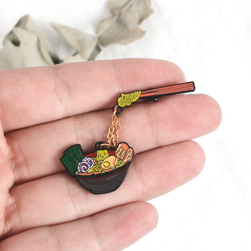 Ghim cài áo QIHE JEWELRY hình tô mì ramen hoạt hình sáng tạo dễ thương