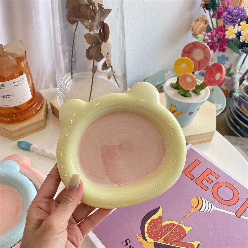 Đĩa Sứ Hình Gấu Phong Cách Hàn Quốc Sáng Tạo