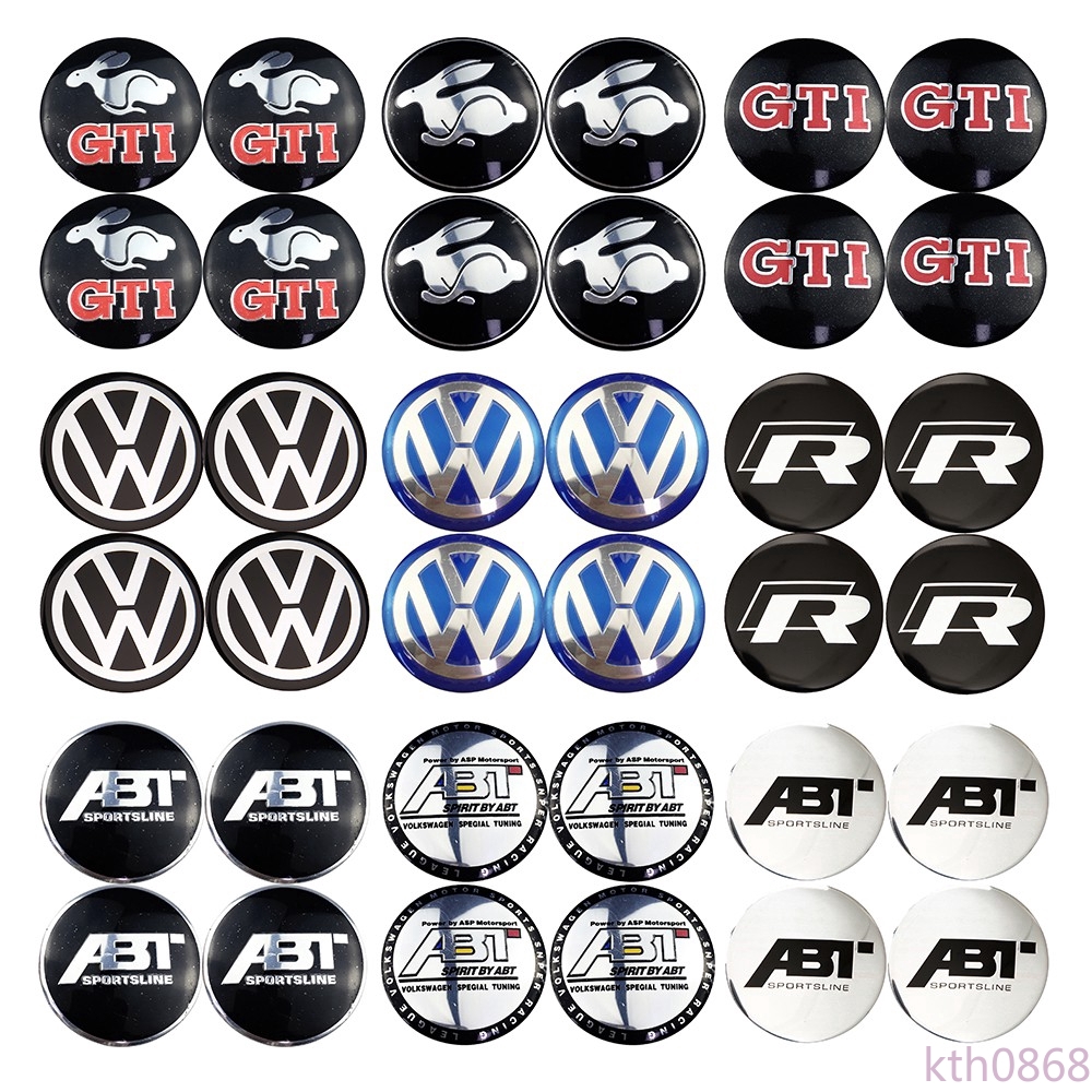 Bộ 4 logo dán trang trí nắp trục trung tâm bánh xe hơi dành cho Volkswagen Gti Rabbit Abt Rline