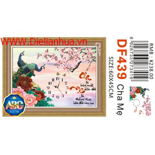Tranh đính đá đồng hồ Cha Mẹ. Kích Thước: 60x45cm