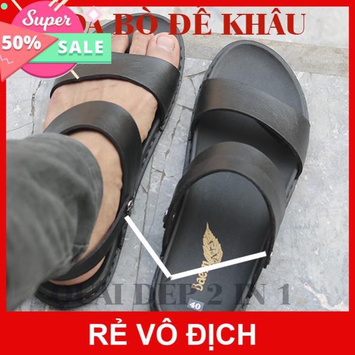 [GIÀY XƯỞNG] Sandal Nam Da Bò, Đế Khâu, Quai Gấp Thông Minh