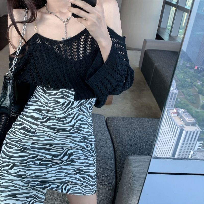 💓💕Áo Kiểu Dệt Kim Mỏng Tay Dài Hở Vai Dáng Rộng Màu Trắng Thời Trang Mùa Thu Cho Nữ | BigBuy360 - bigbuy360.vn