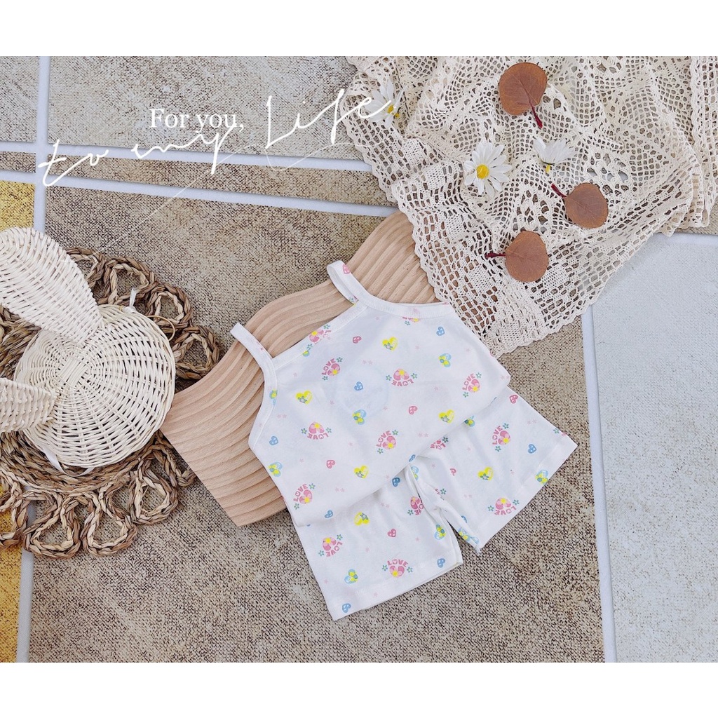 Bộ 2 dây chất cotton bé gái, bộ quần áo 2 dây chất cotton xuất dư xịn nhiều hình cho bé