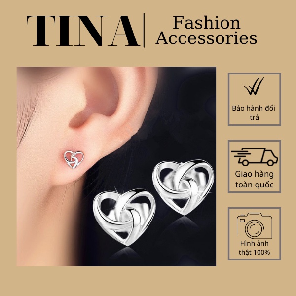 KT016 Bông Tai Hình Trái Tim Dành Cho Nữ Bạc 925, Hoa Tai Hạt Cúc Nhỏ Dễ Thương TINASHOP Thanh Lịch